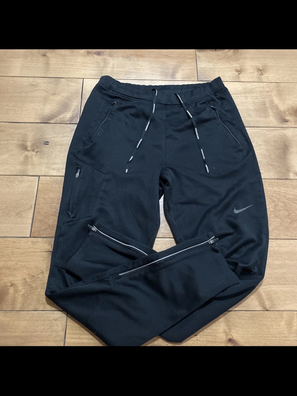 Nike Men's Size Small Black Dri-FIT Athletic Running Pants Joggers Zippers